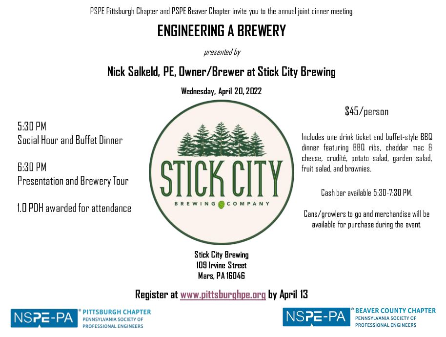 PSPE Pittsburgh and PSPE Beaver Joint Meeting @ Stick City Brewing
